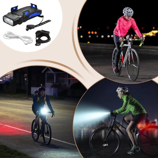 Fietsverlichting Telefoonhouder - Veiligheidsverlichting Fiets - Navigatie Fietsritten - 130 dB Claxon - 16 x 12 x 6 cm - Blauw — afbeelding 4