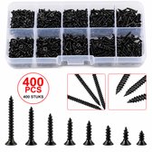 400-Delige M2 Zelftappende Schroevenset Zwart – 8 Maten (4 t/m 20 mm) – Kruiskop Houtschroeven Assortiment – Inclusief Opbergdoos – Voor Hout, Kunststof & DIY Projecten