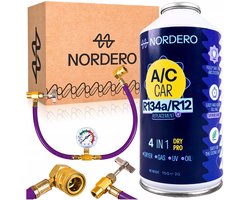 Nordero DryPro - Airco Bijvullen Auto - 4-in-1 Formule met Droger - R134a Vervanger - Inclusief Manometerslang