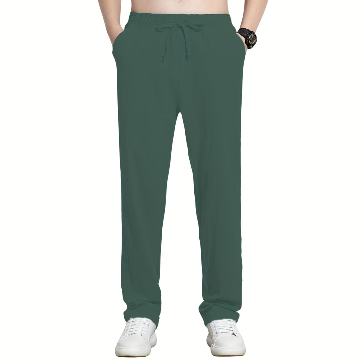 Currero Linnen Broek Heren Zomerbroek Volwassenen Lange Broek Pantalon Strandbroek Zomer Ibiza Stijl Donkergroen