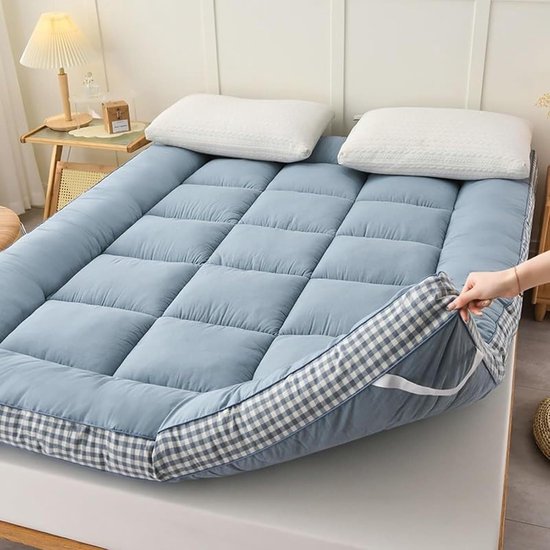Futonmatras - Vloerbed - Kamperen en logeren - Extra dik - 90 x 200 cm - Blauw — afbeelding 3