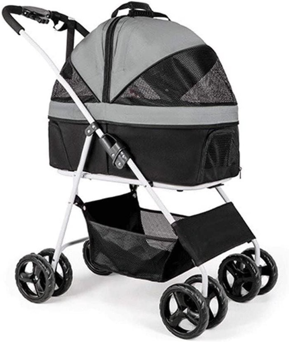 Huisdier Kinderwagen - Reisdrager Autostoel - Comfortabel Reizen - Afneembare Drager - Binnen 20 kg - Donkergrijs