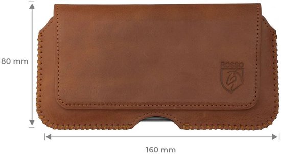 Étui de ceinture en cuir marron pour téléphone, 160 mm x 80 mm, avec logo Rosso.