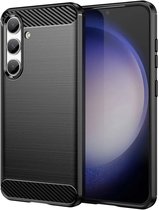 Geborsteld TPU Hoesje Geschikt voor Samsung Galaxy S24 | Beschermhoes | Back Cover | Flexibel TPU | Stijlvol Carbon | Dun | Zwart