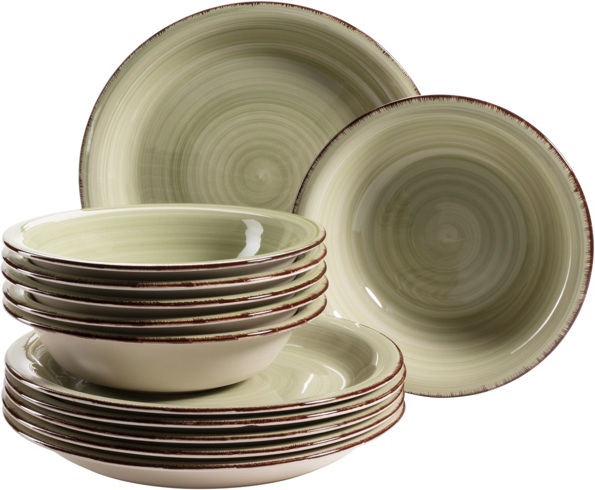Mäser LUMACA Serviesset 12-delig Groen - Compleet Dinerset voor 4 Personen - Keramisch Serviesgoed met Moderne Uitstraling - Geschikt voor Dagelijks Gebruik en Speciale Gelegenheden