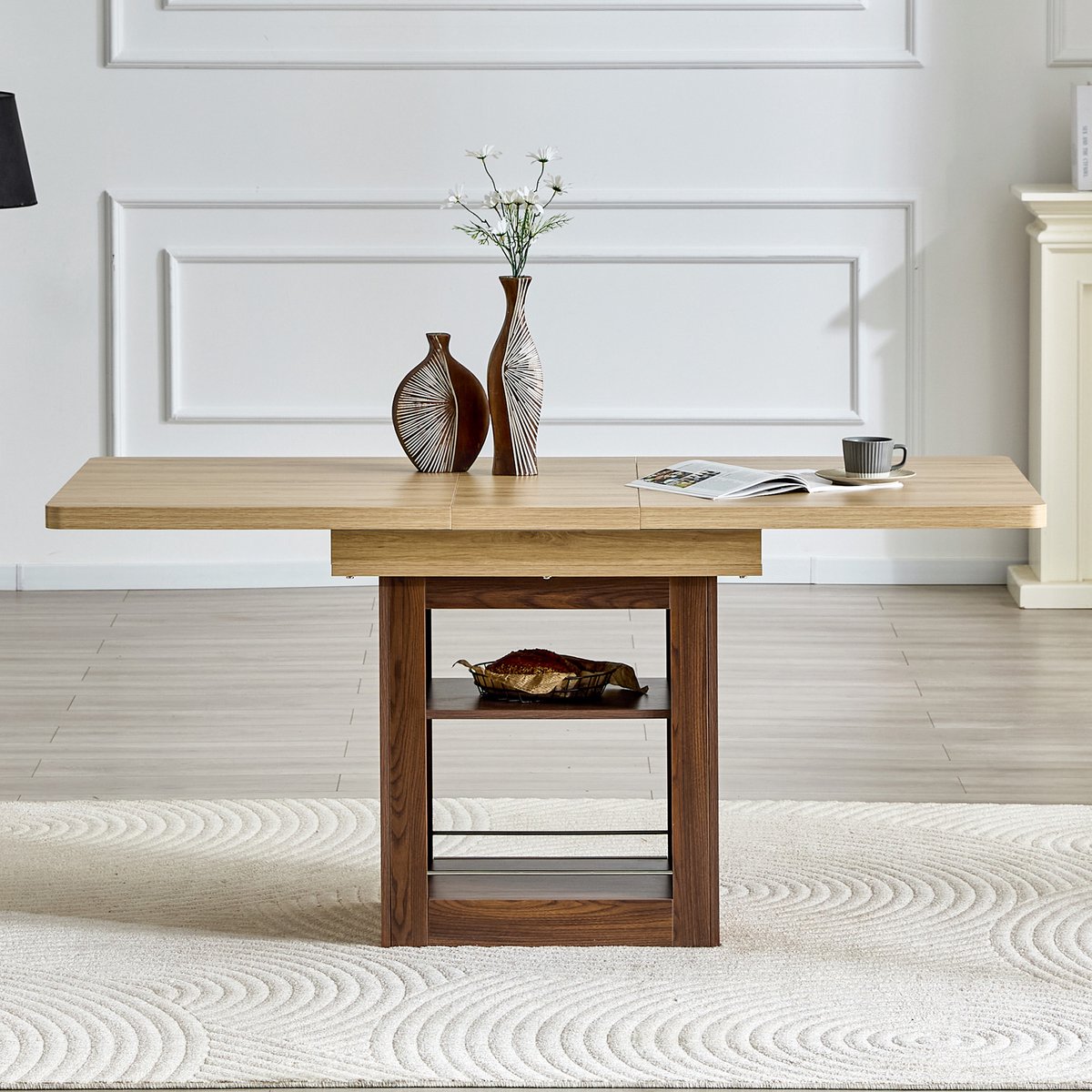 STILVORA Eettafel - Uitschuifbaar Met Opbergrekken - Voor Kleine Eetruimte En 4 Tot 8 Personen - MDF - 130x80 Cm - Natuurlijk;Walnoot Eiken