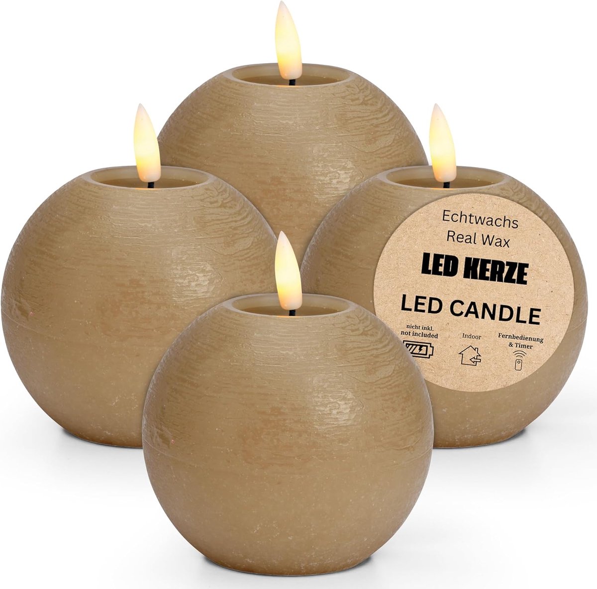 Led Kaarsen - Waskaarsen Set - Sfeervolle Decoratie - Echte Was Realistisch - 4 stuks Ø10x9cm - Beige
