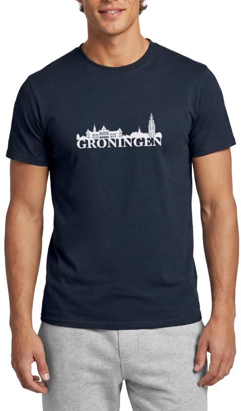 Groningen Stadssilhouet Met Lokale Trots T-Shirt Heren