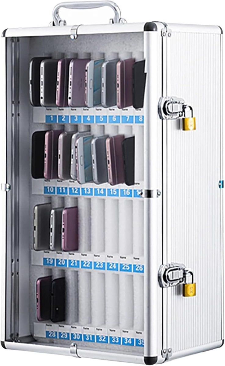 Telefoon Kluis - Mobiele Telefoon Locker - Apparaten Veilig Opbergen - Waterdicht en Drukbestendig - 52x38x20cm - Zilver