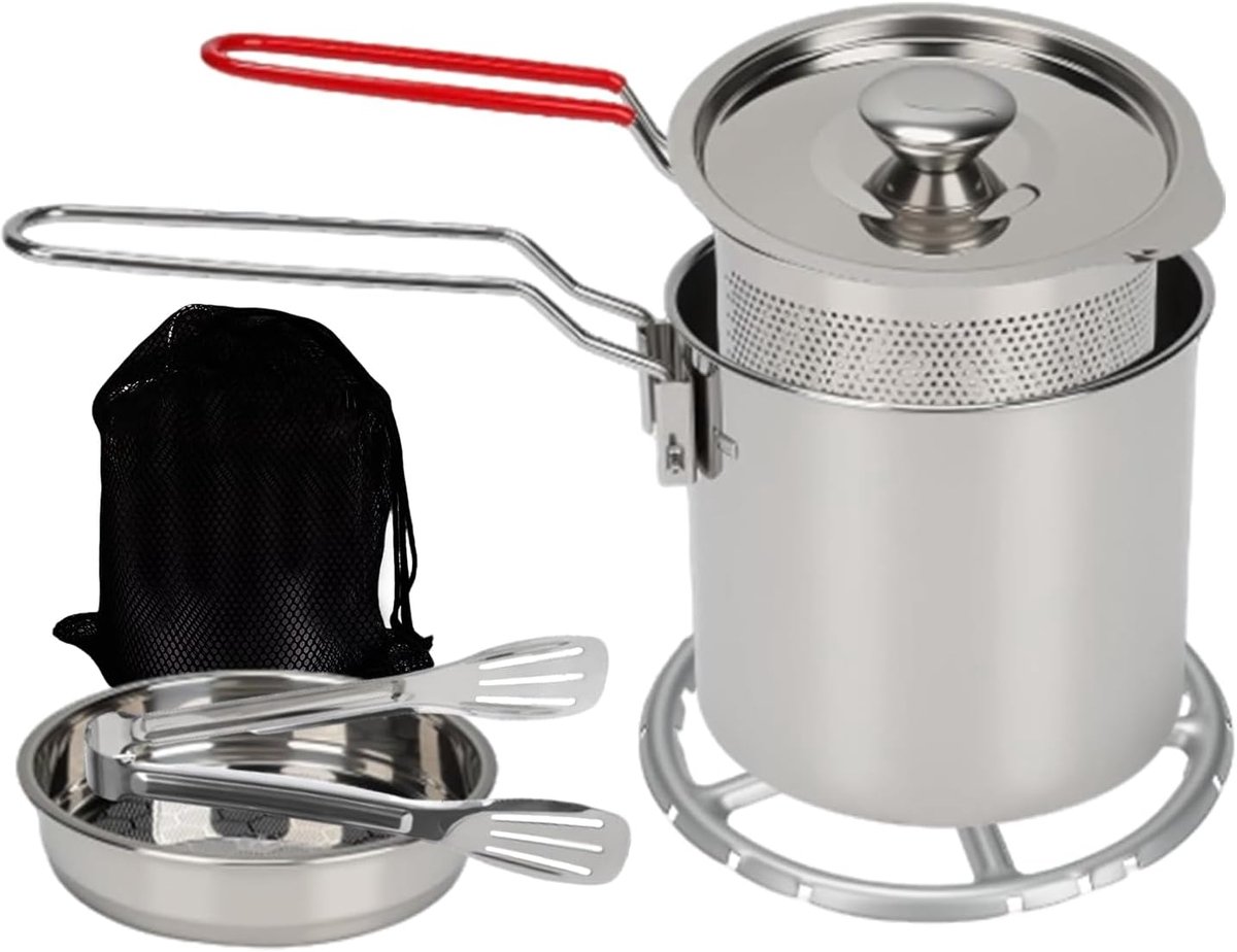 Mini Frituurpan - Kleine Friteuse - Thuis Frituren - Met Mand en Deksel - 1.2 Liter - Zilver