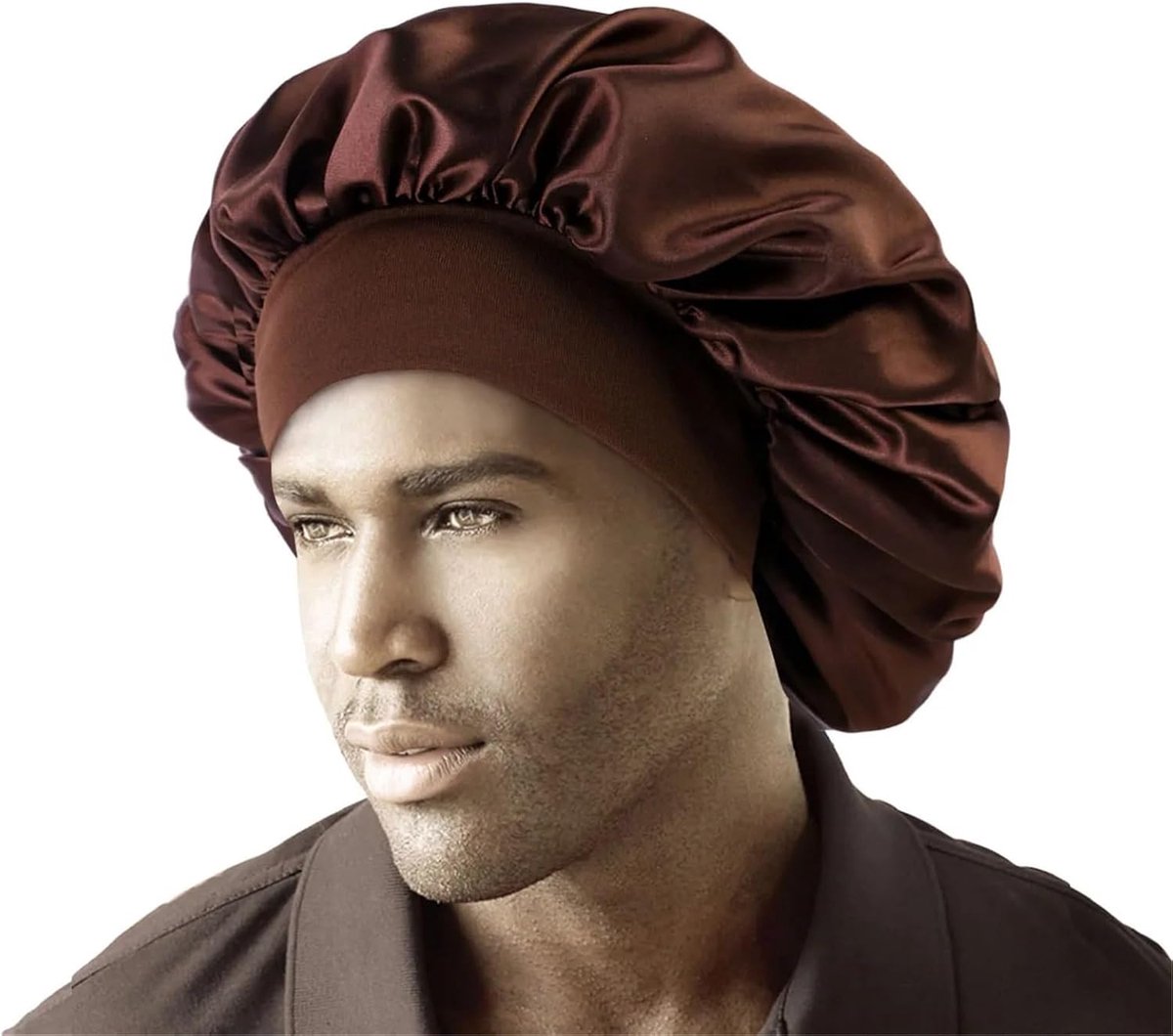 Zijden Haar Hoed - Satijnen Slaapmuts - Haar Beschermen - Voorkomt Breuk - Unisex Maat - Koffie