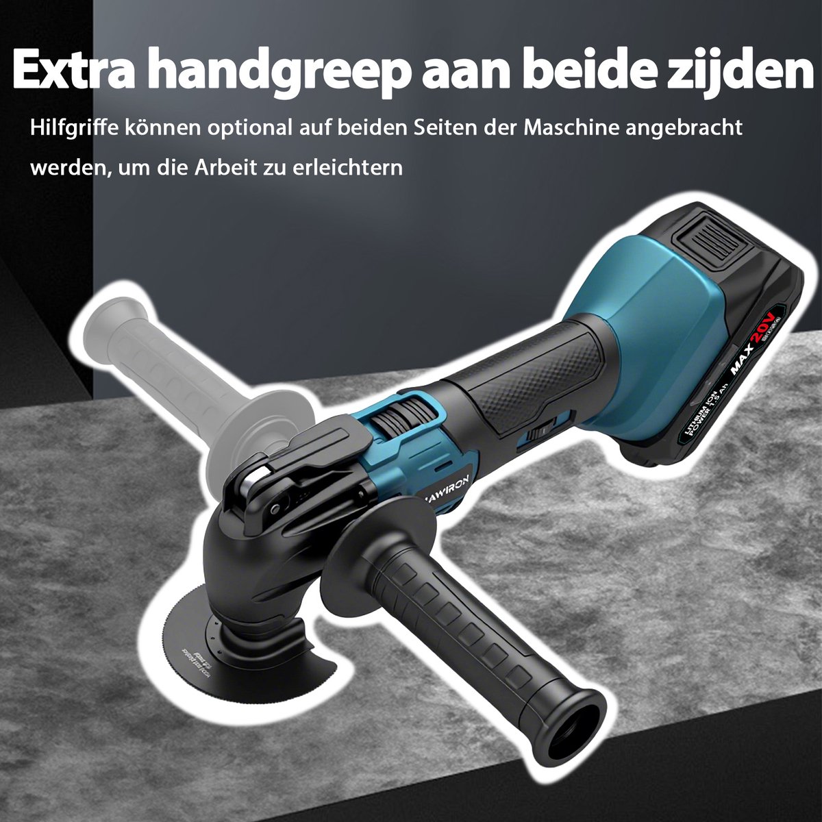 Borstelloze Oscillatie Multitool / Oscillerende Zaag / Schuurmachine – 20V 1.5Ah (2 accu's + lader) – Met 8 accessoires: zagen, schrapers, schuurvellen & schijven – Voor schuren, zagen, schrapen & snijden – Incl. opbergtas thumbnail 4