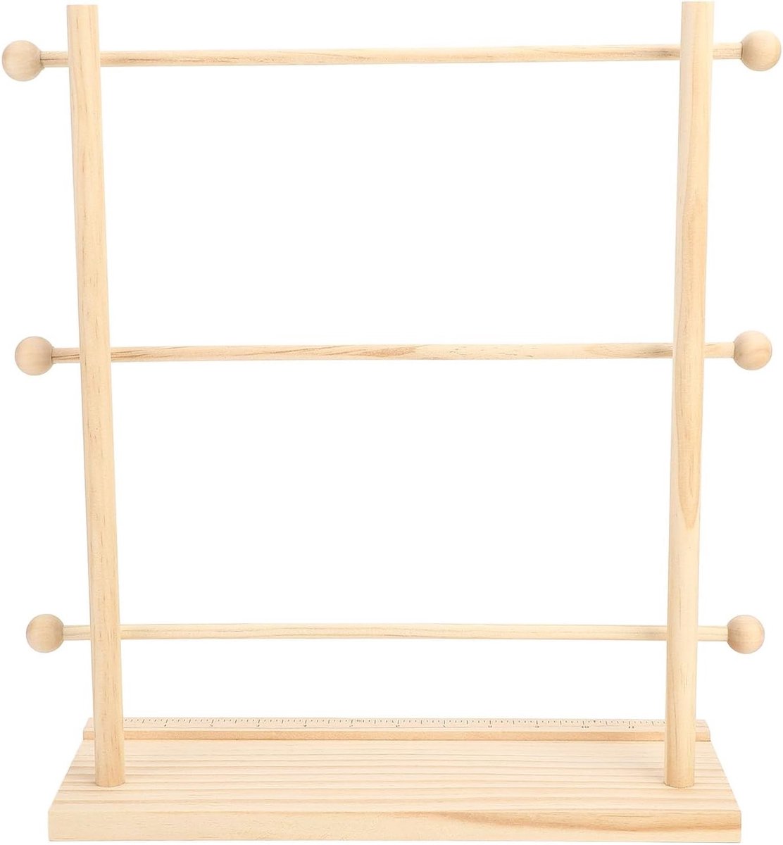 Vouwbare houten opbergrek voor linten met meerdere lagen, ideaal voor haaknaalden en knutselaccessoires