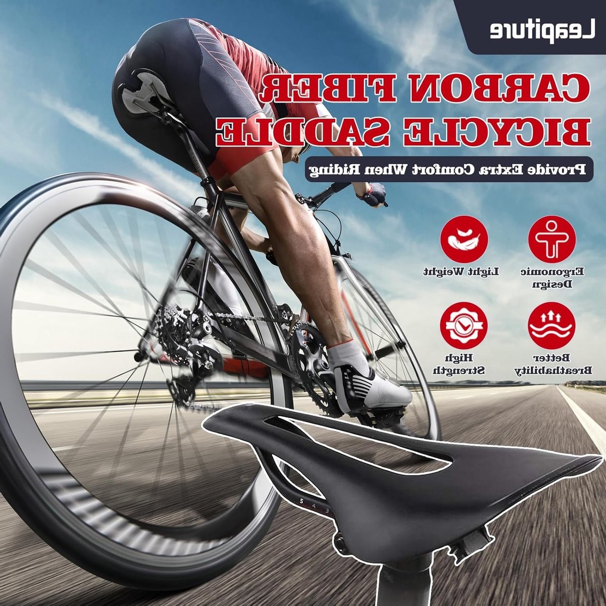 Ergonomische Carbon Fiber Fietszadel - Ademend en Comfortabel voor Mountainbikes en Racefietsen