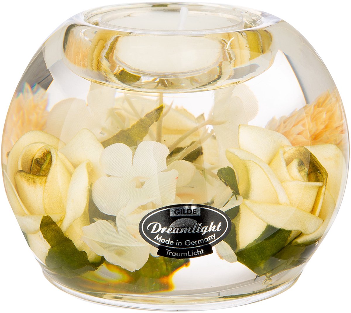 waxinelicht houder creme bloemen - 9x7 cm - glas - handgemaakt