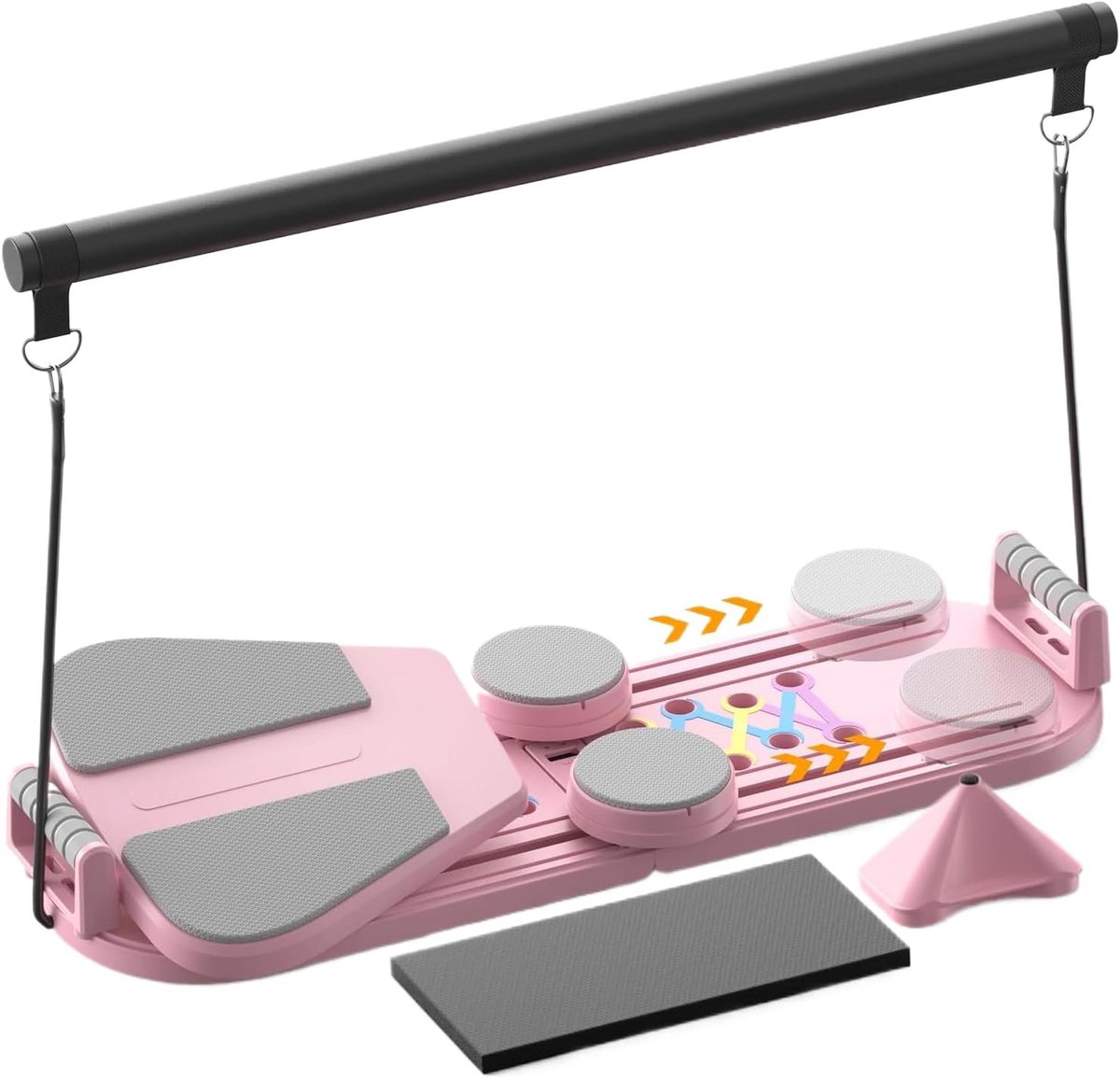 Pilates Trainingsbord - Buiktrainer Core Trainer - Full Body Workout - 6-in-1 Systeem - 150 kg Capaciteit - Roze