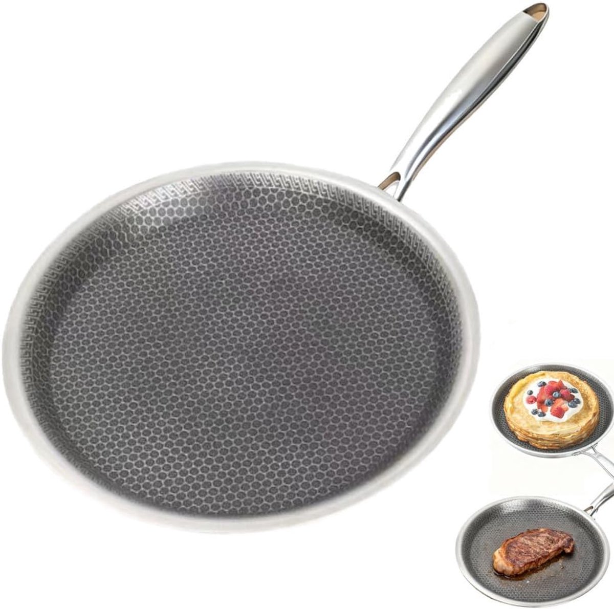 Crêpe Pan - Pannenkoekenpan Koekenpan - Ontbijt Bakken - Honingraat Coating - 24-32 cm - Zilver