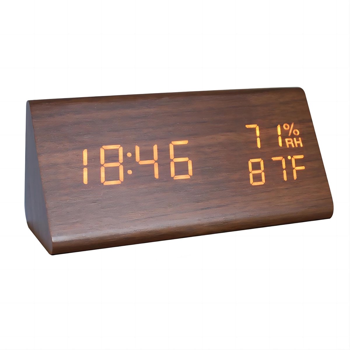 carmdering - Digitale Wekker - Houten Wekker - Nachtkastje Klok - Temperatuur & vochtigheid, klapfunctie, 3 helderheid, 3 alarmen, USB - Voor slaapkamer - Bruin/zwart/geel