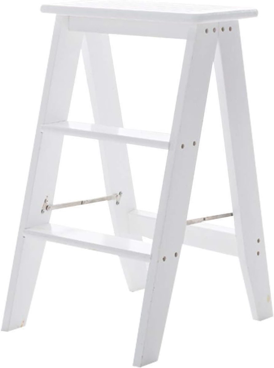 Houten Opstapje - Ladderkruk Vouwkruk - Veelzijdig Gebruik - Opvouwbaar Ontwerp - 3 Treden - Houtkleur