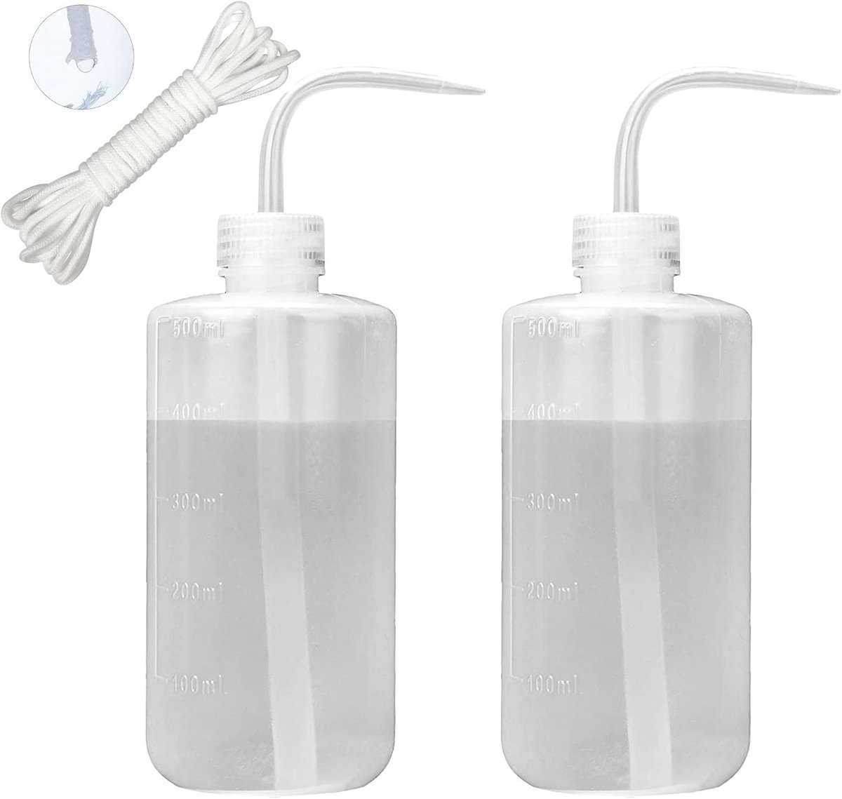 2 Pack Watering Fles 500ml met Lekvrije O-ring voor Kamerplanten Succulent Cactus Plastic Squeeze Water Can Lange Nozzle Buig Mond Waterer Bonsai Terrarium Orchideeën Zaailing Lab Wash Tattoo Apparaat