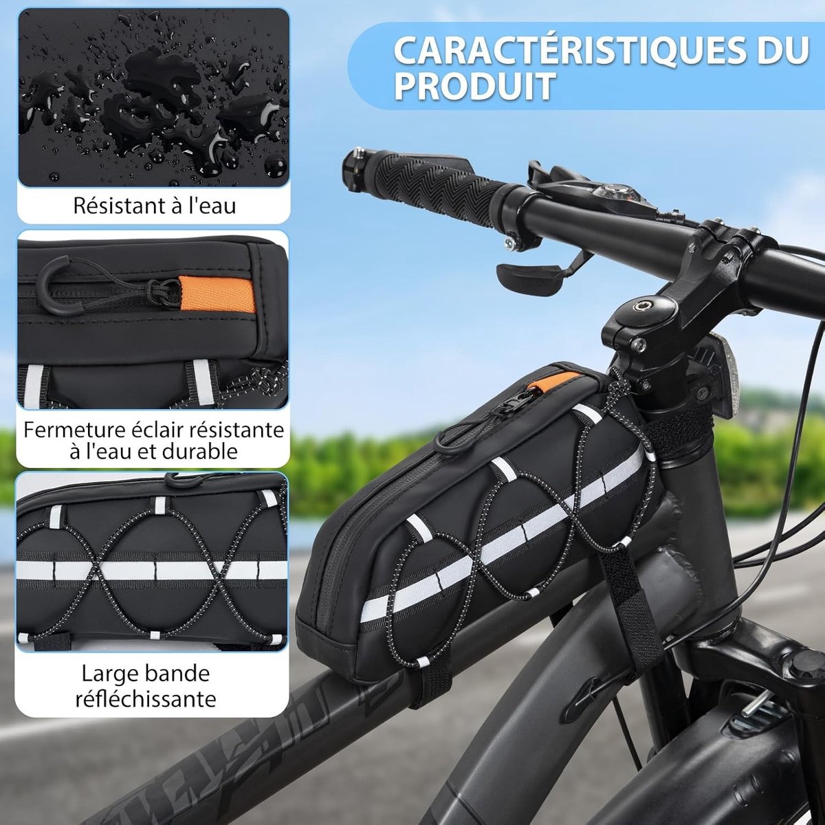Fietsframetas - Zwart - 1,2L - Waterbestendig met Reflecterende Strips - Voor MTB en Racefiets