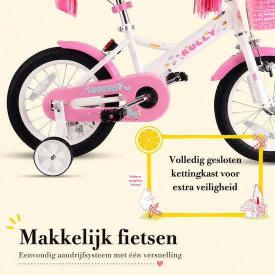 Vankel Meisjesfiets - Kinderfiets - 12/14/16 inch - Cadeau voor Meisjes - Met Poppenzitje, Mandje en Zijwieltjes - wit — afbeelding 4