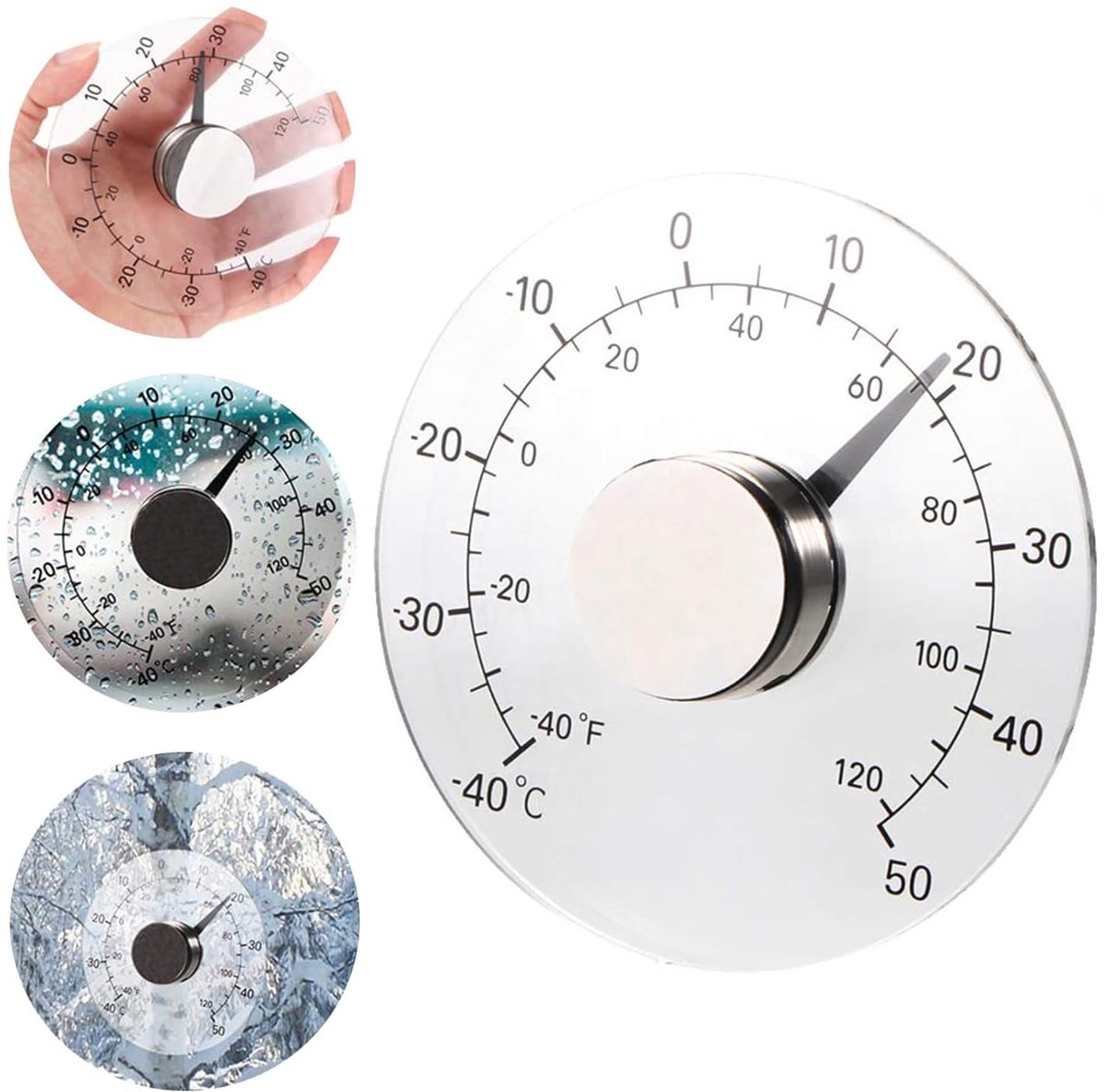 Transparante Ronde Buitenthermometer - Transparant - 11 cm - Acryl en Roestvrij Staal - Voor Buiten gebruik