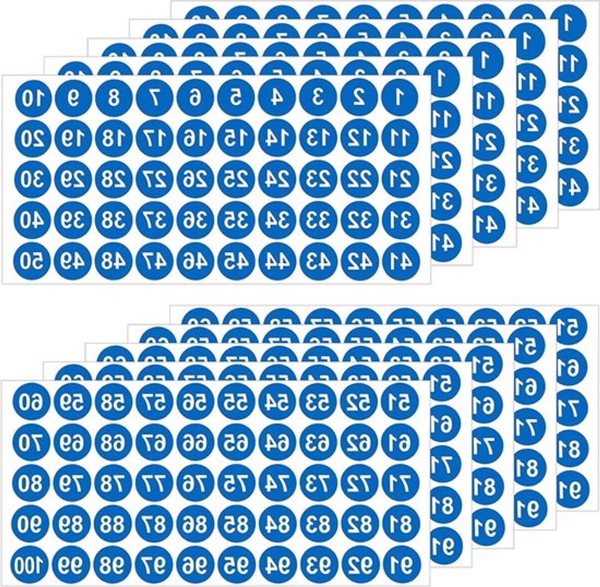 Stickerset met 10 vellen nummerstickers, 5 sets, 1-100 nummers, vinyl, waterdichte etiketten voor sorteren en organiseren in opbergdozen, voor kantoor en schoolgebruik (blauw, 2,54 cm)