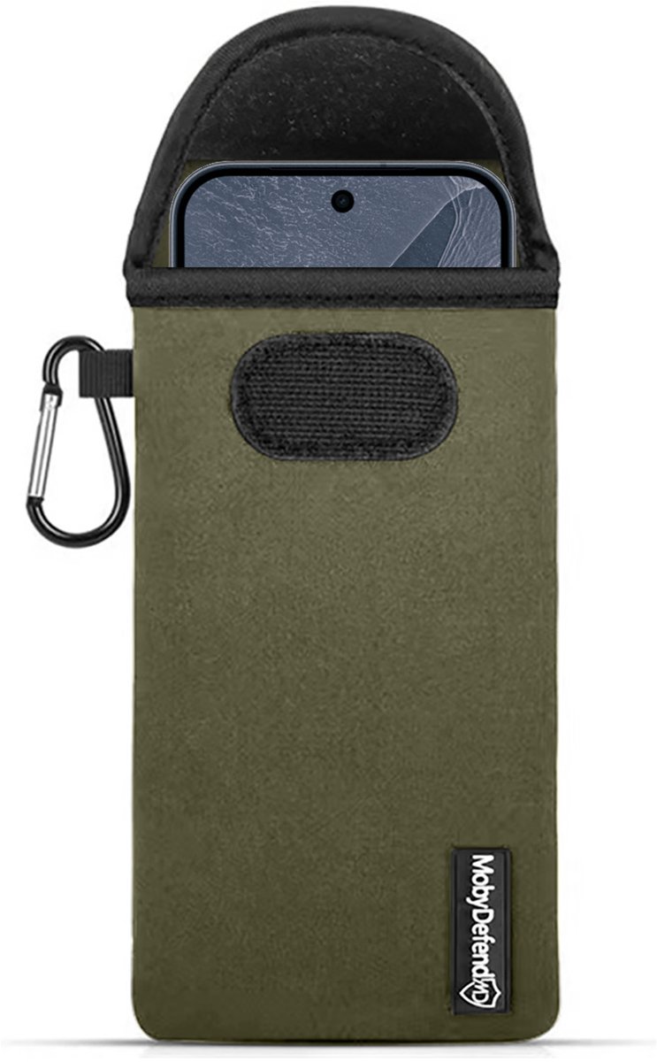 MobyDefend Hoesje - Geschikt voor Google Pixel 11 Pro XL - Neopreen Pouch Met Karabijnhaak - Insteek - Riemlus - Groen