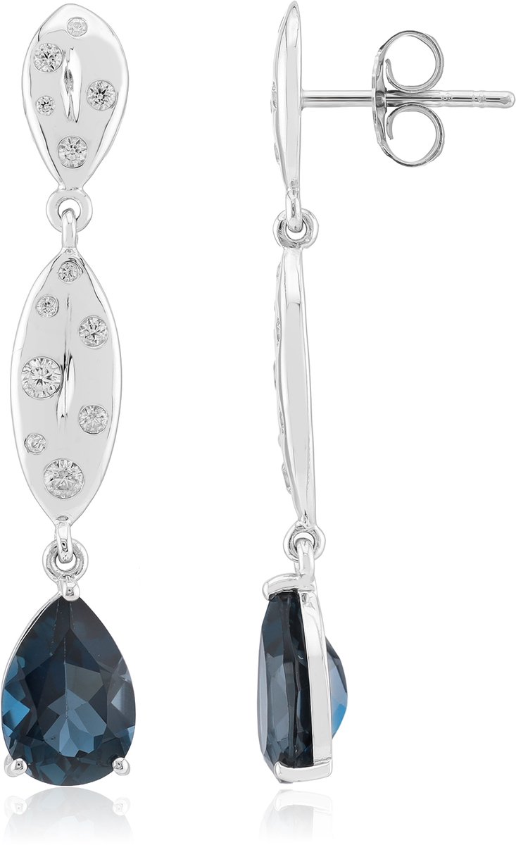 Cavill - Zilveren Oorbellen met 3,689 ct Londen Blauwe Topaas - 925 Sterling Zilver - Peervormige Druppel - Zirkonia Accenten - Elegant & Nikkelvrij