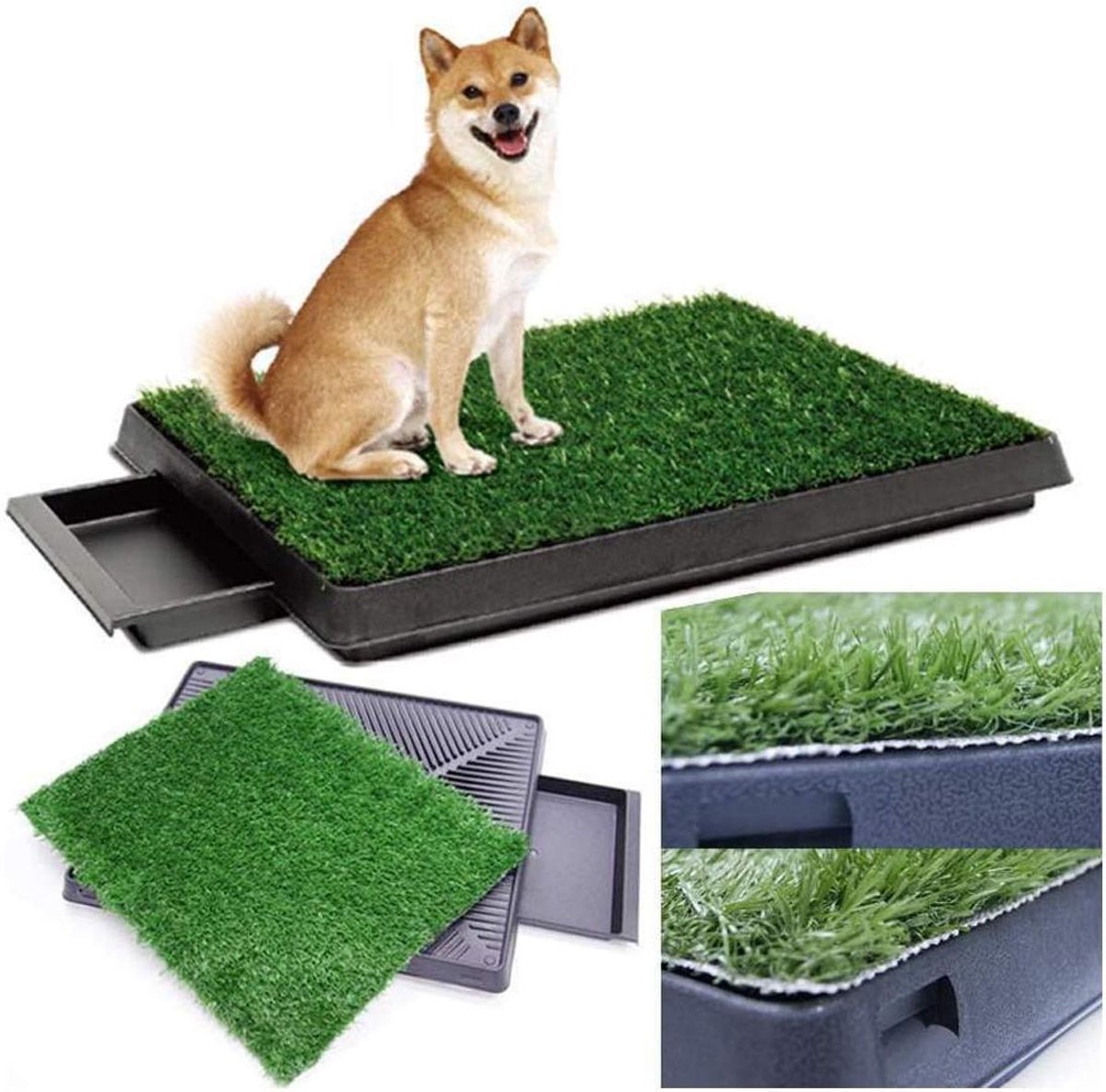 Hondentoilet Kunstgras - Puppytoilet Zindelijkheidstrainer - Huiszuiverheid Trainen - Versterkte Zoom Kwaliteit - 63 x 50 cm - Groen