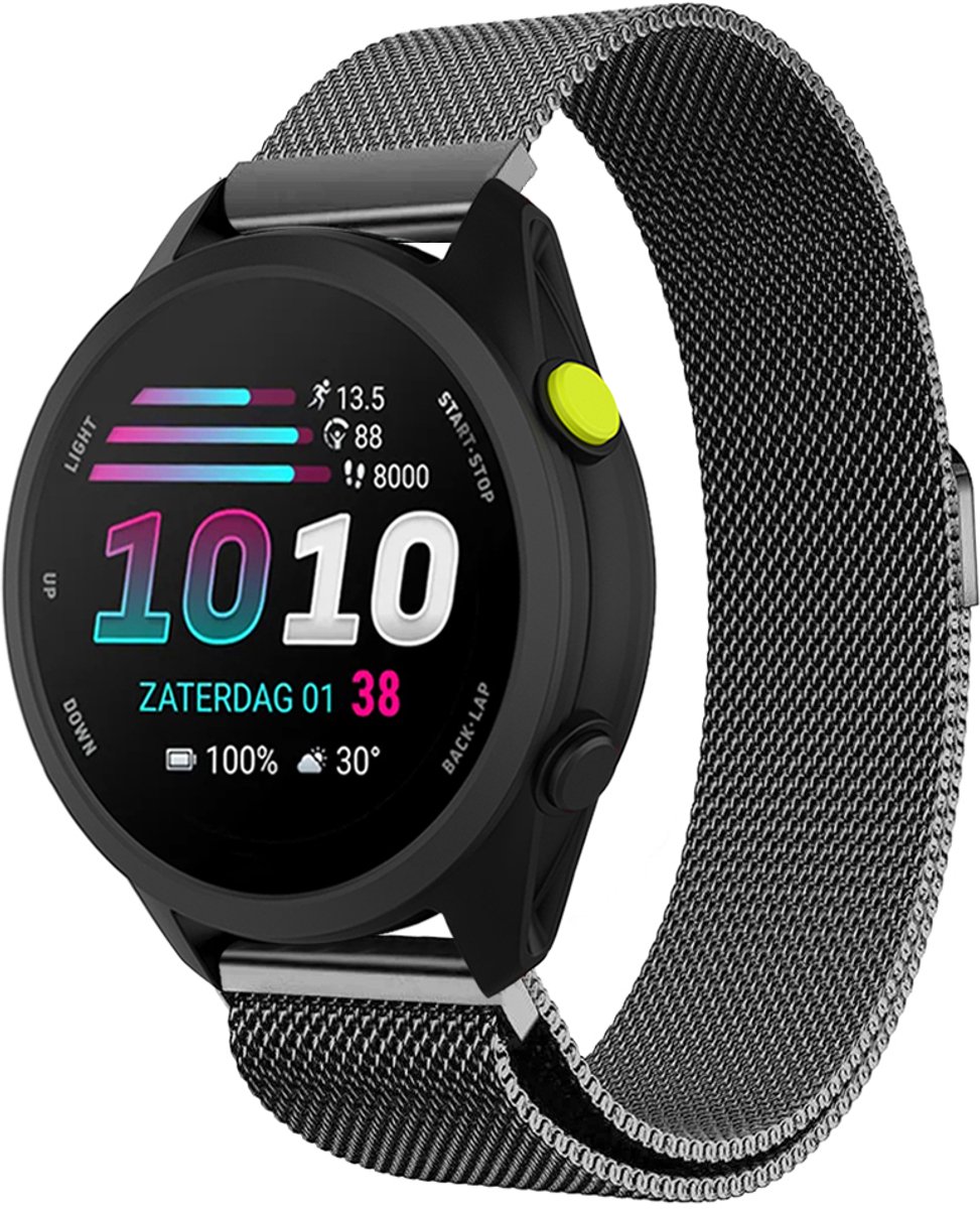 Stravo Milanees Bandje – Geschikt voor Garmin Forerunner 70 / 170 / 55 / 165 / 245, Vivoactive 6 / 5 / 3, Venu SQ 2 – Metalen Milanese Horlogebandje – Space Gray