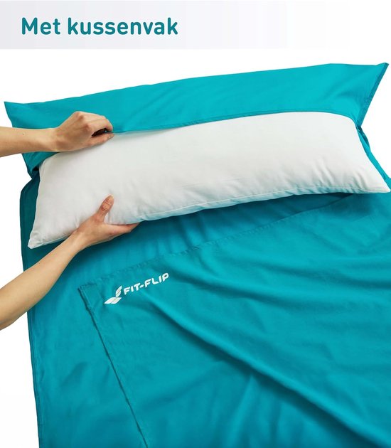 Ultralichte Huttenslaapzak - Katoen - 220 x 90 cm - Dunne Reisslaapzak met Kussencompartiment - Voor Backpacken en Kamperen — afbeelding 4