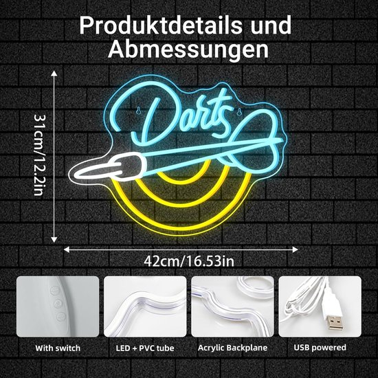 Neon bord darts bar led-bord - dartspel muurdecoratie voor speelkamer en kroeg — afbeelding 2