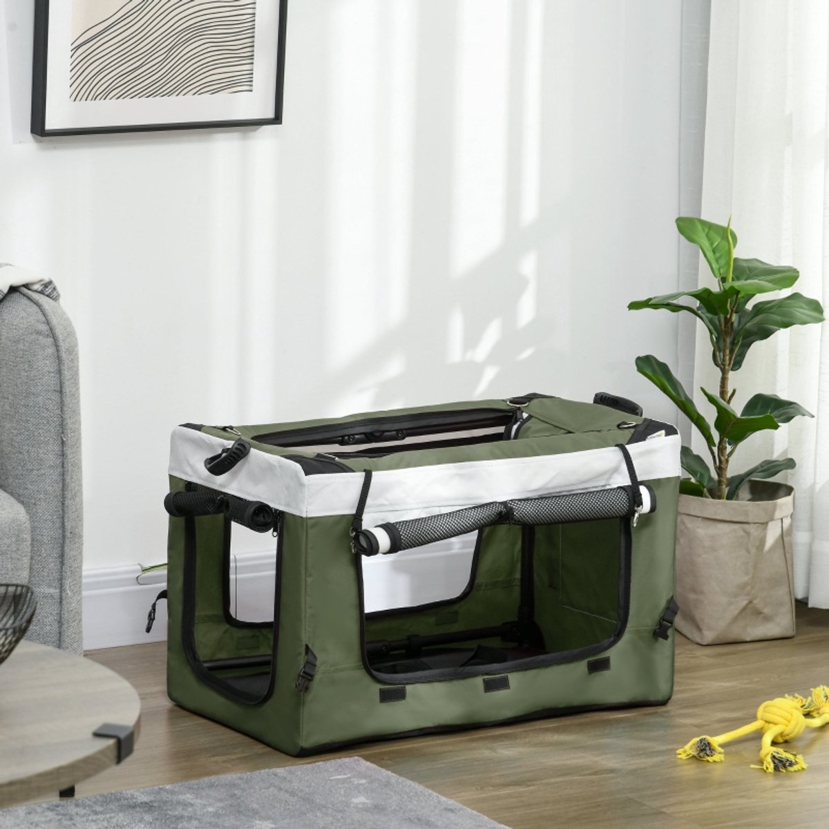 COVREO 2-in-1 Hundebuggy 81x58x97,5 cm donkergrijs groen, polyester, opvouwbaar