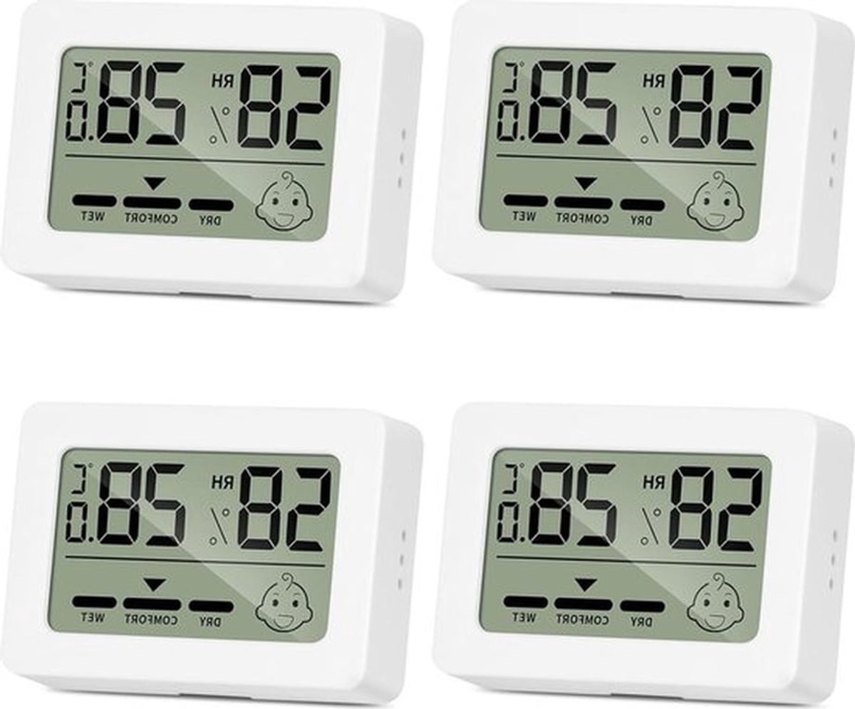 Digitale luchtvochtigheidsmeter - hygrometer en thermometer voor binnentemperatuur - set van 4 voor kantoor, woonkamer en broeikas
