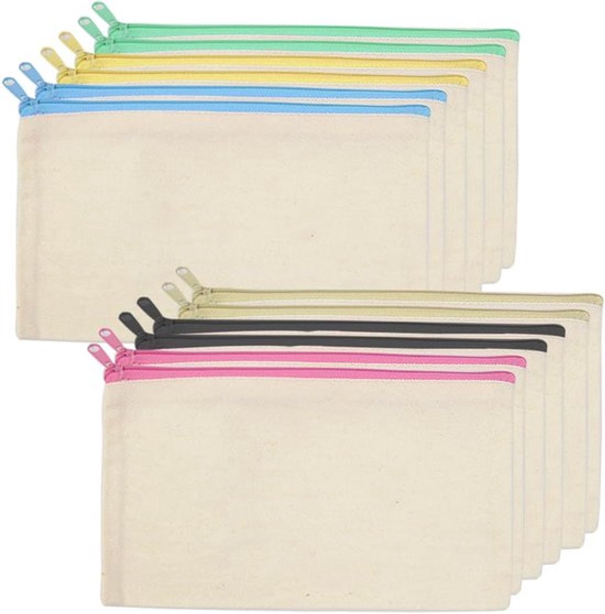 12 stuks canvas make-up tassen - ritszak - pennetassen voor handwerk - make-up tas - reisopslag - 21x12 cm - Organisatie en Accessoires