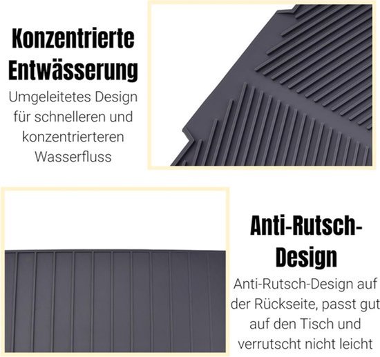 Afdruiprekmat Siliconen - Afdruiprek Droogmat - Rechthoek Siliconen Afvoermat - Droogschotels Pad - Hittebestendig Antislip Lade Afdruipmat - Afvoermatten voor Keuken - 39 X 25cm (grijs) — afbeelding 4