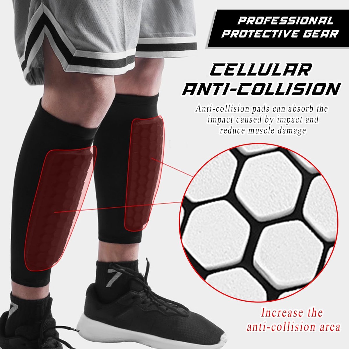 Sports Shin Guard Set - Kuitbeschermers Kinderen - Sporten en Trainen - Wafelvormig Impactontwerp - XL - Zwart