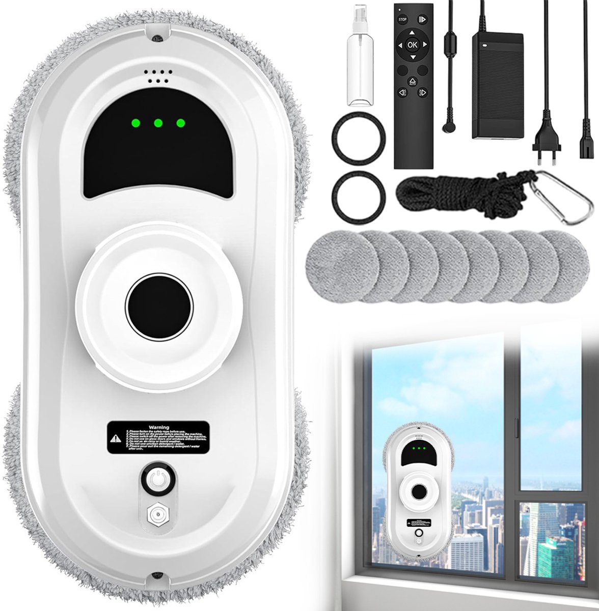 Robot Glazenwasser - Raamreinigingsrobot - Ramenwasser - Ruitenreiniger - 2800 Pa - 3 Routes - 500mAh - Randherkenning & Valbeveiliging - Veilig - Automatische Raamreiniger - Glas en Tegels - Voor Hoogbouw en Thuis