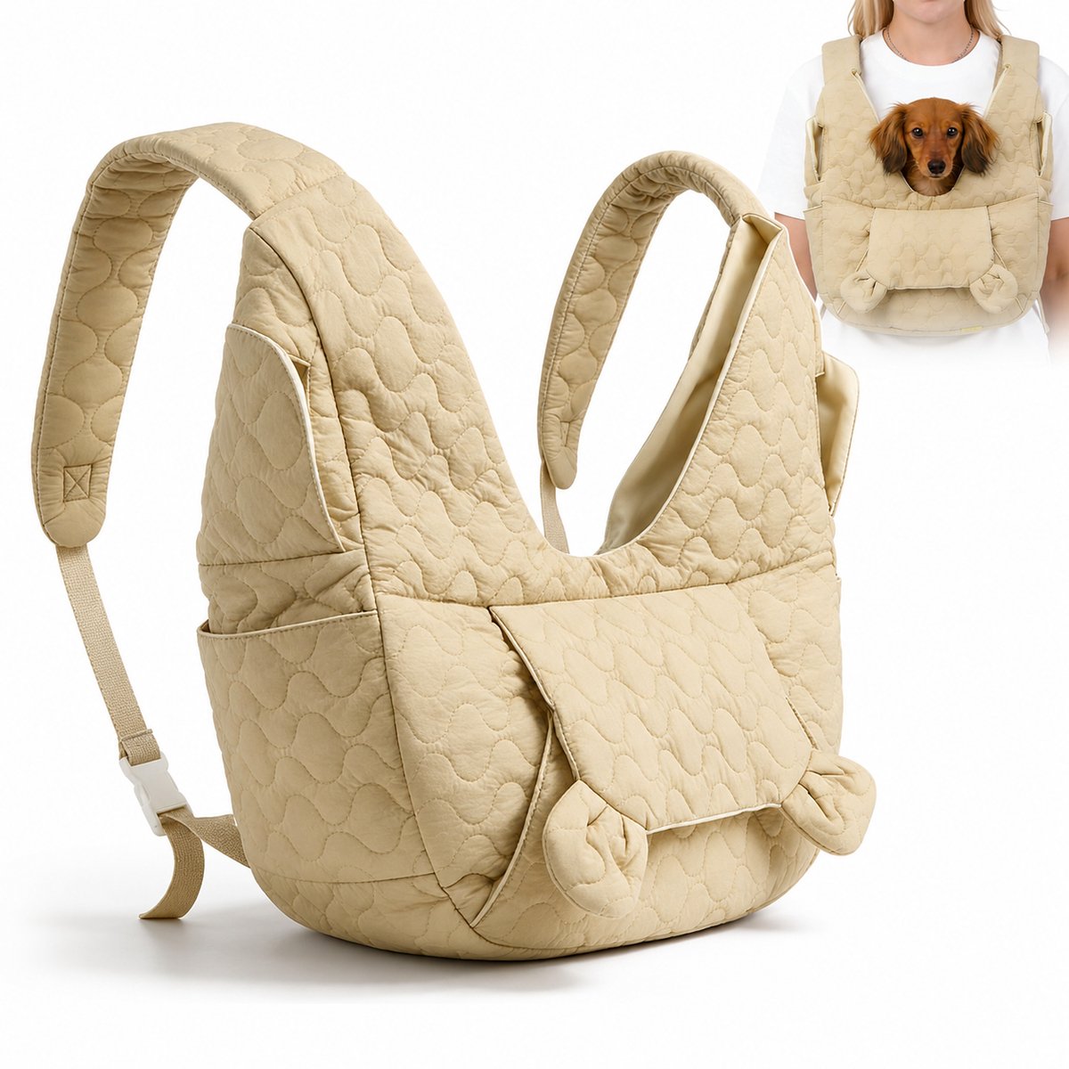 Hondenrugzak - Hondentas Voor Kleine Honden En Katten - Ademend Nylon - Anti-Verliesriem - Met Voedingsopening - Khaki