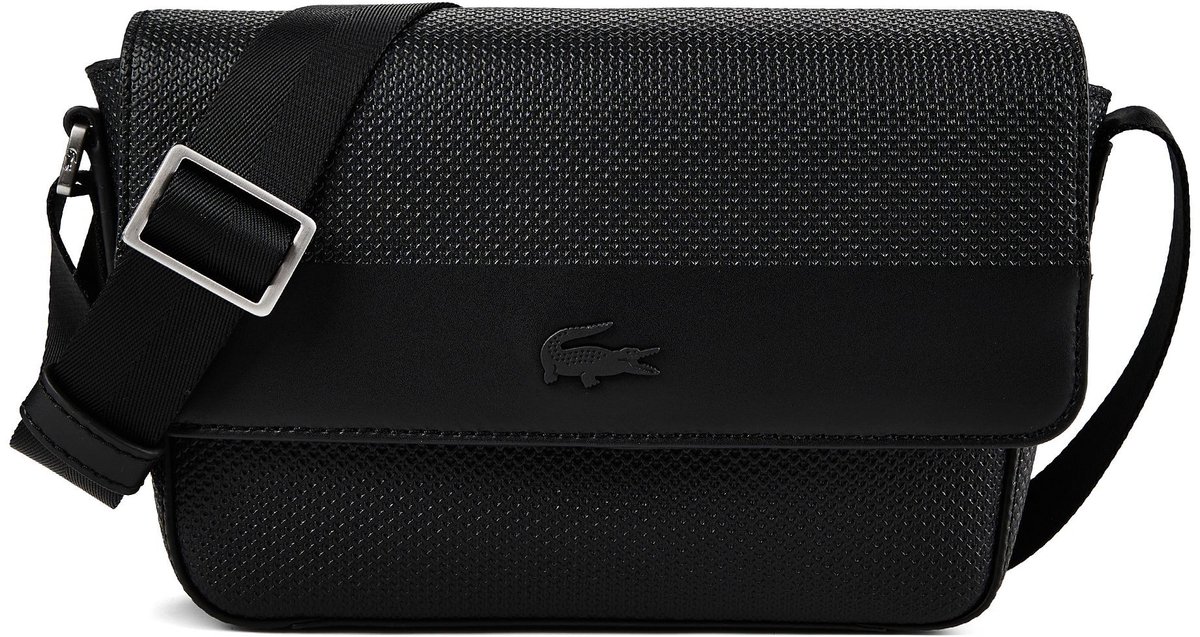 LACOSTE Leren schoudertas Messenger Bag Noir zwart