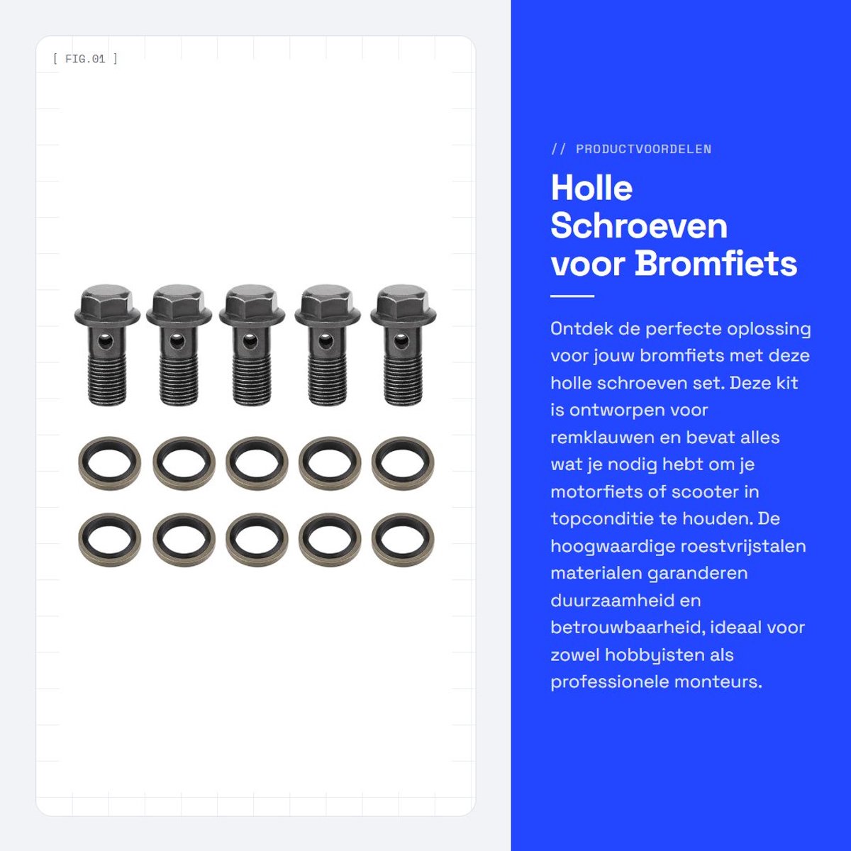 Dailygoods- Banjo Schroeven Set van 5 - Remklauw Afdichtring - M10 x 1.25 mm - Roestvrij Staal - Voor GY6 Motorfiets - Gewicht 252 g