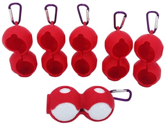 SnelShoppen - Golfbal Houder Cover Silicone Draagbaar met Clip, Golfbal Pouch Tas voor 2 Ballen, Bevestigbaar aan Golf Tas, Snelle Toegang Rood van Snelshoppen — afbeelding 2