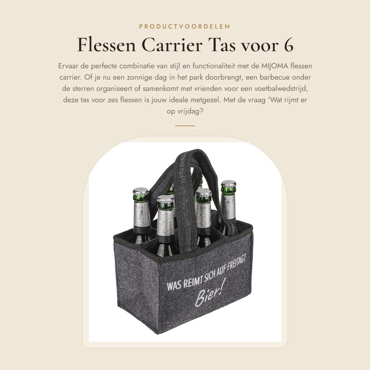 Dailygoods- Flessendrager Stijlvol - Flessentas voor 6 flessen - Biertas - Mannenhandtas - Hoogwaardig vilt - 24 x 15 cm