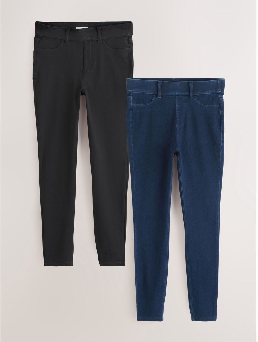 Next - Dames - Set van 2 lange jersey denim leggings - Petite - Zwart