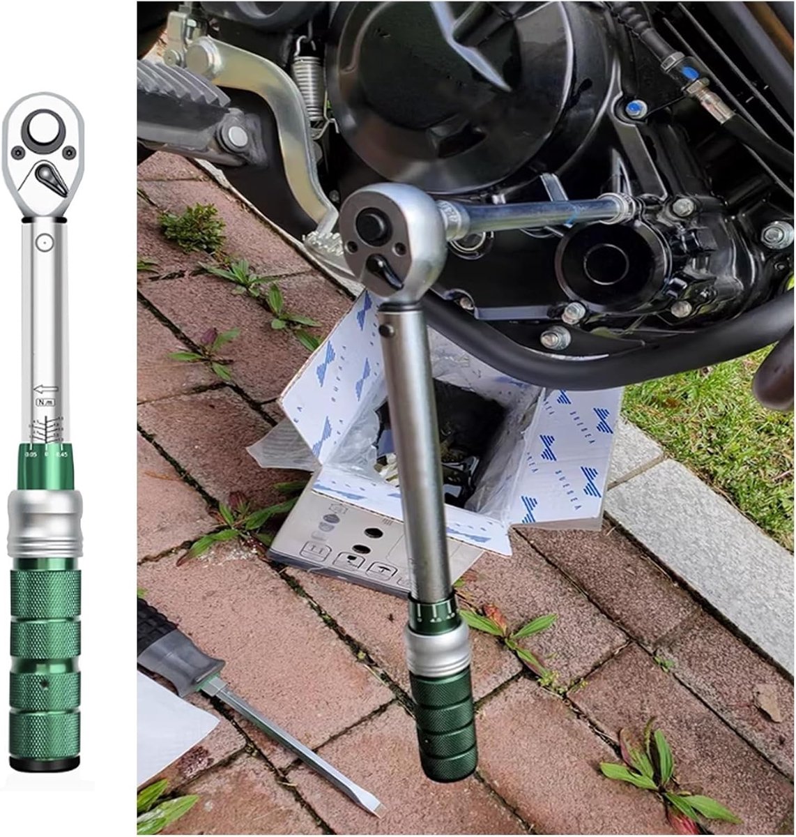 Momentsleutel - Verstelbare Sleutel - Machine Reparatie - 72 Tanden Ratel - 3/8 Inch - Zilver Groen