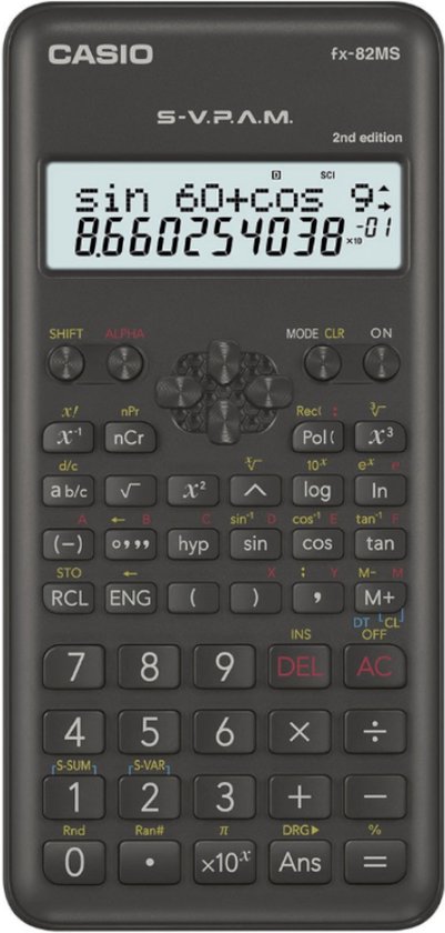 Casio fx-82MS 2nd edition incl. WYNGS Beschermhoes Zwart - Wetenschappelijke Rekenmachine - Basis Pakket
