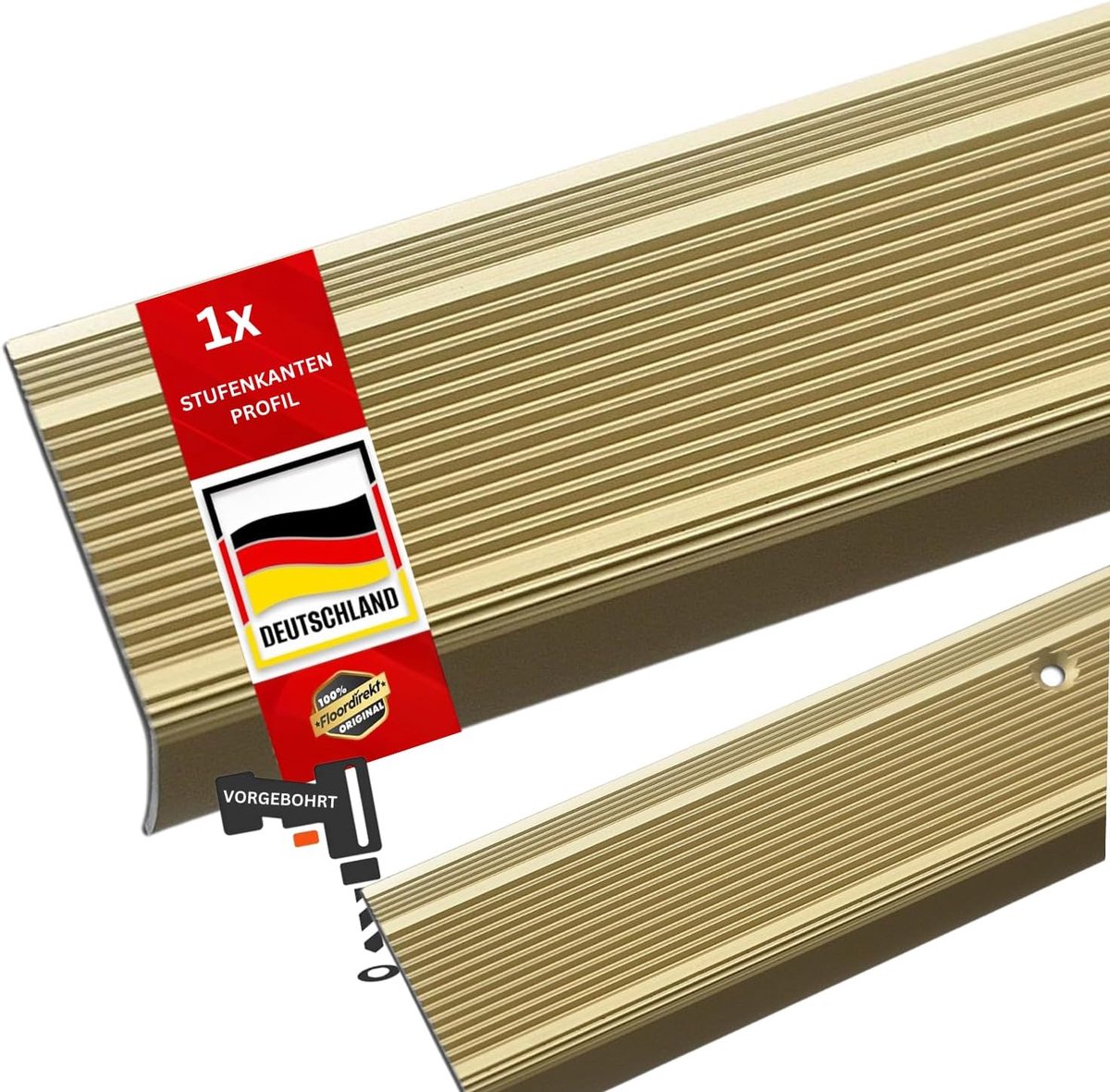 Trapneus Profiel - L-profiel Aluminium - Trappen Beschermen - Zelfklevend of Voorboord - 100 cm - Champagne