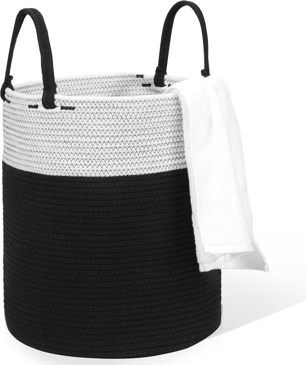 Wasmand Gevlochten - Katoen Opberger - Kleding Sorteren - Met Handvatten - 50 Liter - Zwart